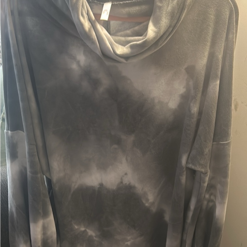 Gray Tie-Dye Cowl Neck Top